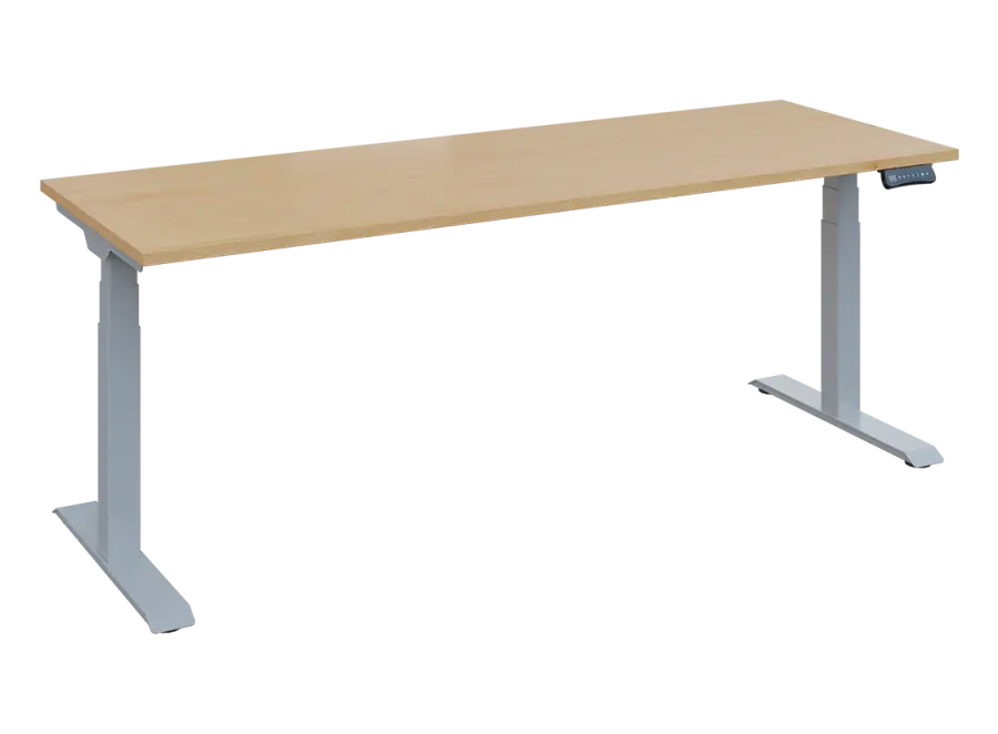 Fleximax 27-20 výškově nastavitelný stůl, kovová podnož stříbrná, deska 25 mm, široký 2000 mm, javor horský